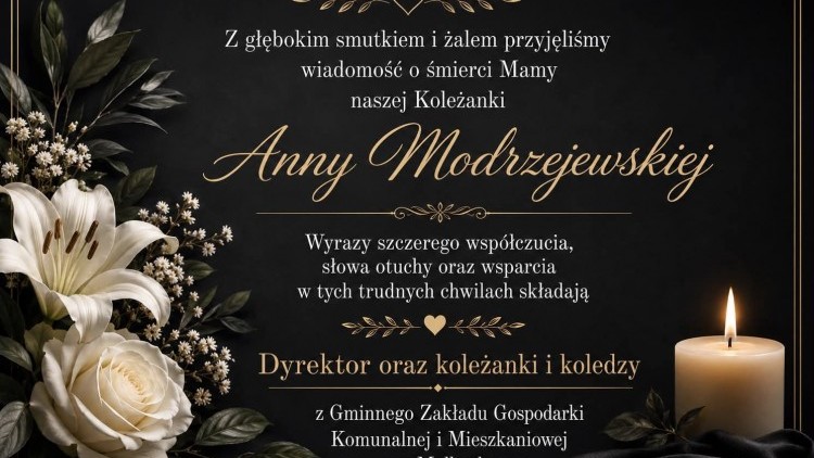 Kondolencje Dyrektor i Pracowników Gminnego Zakładu Gospodarki Komunalnej…