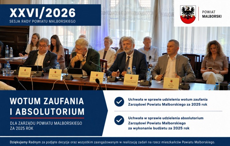 Zarząd Powiatu Malborskiego z wotum zaufania i absolutorium za 2025 rok.…