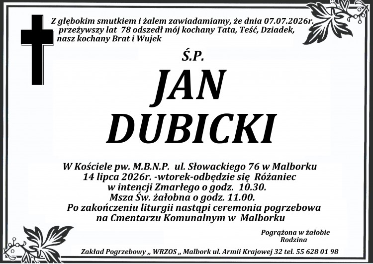 Zmarł Jan Dubicki. Miał 78 lat.