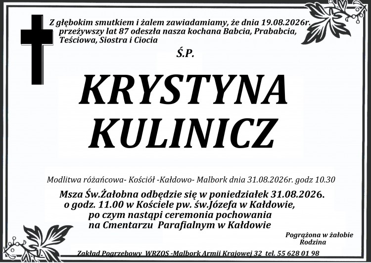 Zmarła Krystyna Kulinicz. Miała 87 lat.