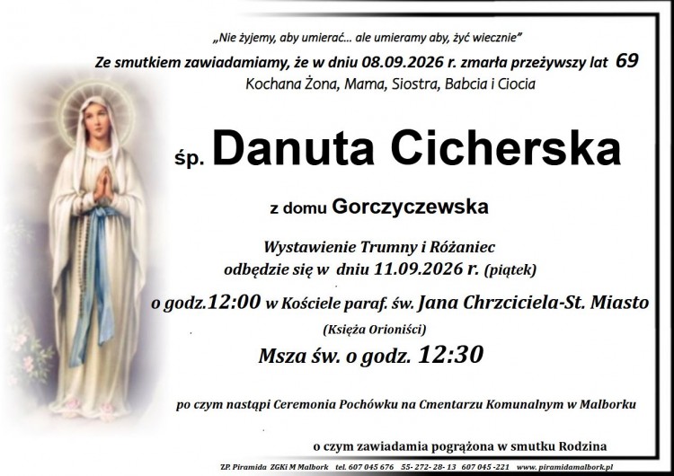 Zmarła Danuta Cicherska. Miała 69 lat.
