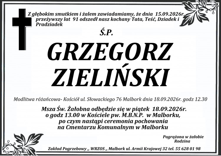 Zmarł Grzegorz Zieliński. Miał 91 lat.