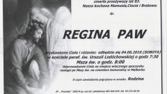 Zmarła Regina Paw. Żyła 83 lata.