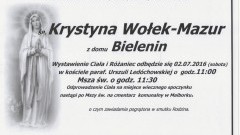 Zmarła Krystyna Wołek-Mazur. Żyła 62 lata.