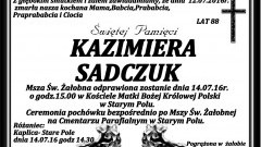 Zmarła Kazimiera Sadczuk. Żyła 88 lat. 