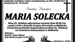 Zmarła Maria Solecka. Żyła 78 lat.