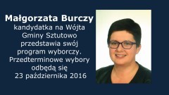 Małgorzata Burczy kandydatka na Wójta Gminy Sztutowo przedstawia swój program wyborczy. Przedterminowe wybory odbędą się 23 października 2016
