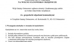 Wolne stanowisko urzędnicze d.s. gospodarki odpadami komunalnymi. Wójt&#8230;