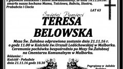 Zmarła Teresa Belowska. Żyła 63 lata.