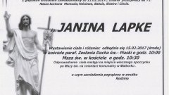 Zmarła Janina Lapke. Żyła 71 lat.