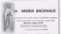 Zmarła Maria Backhaus. Żyła 70 lat.