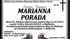 Zmarła Marianna Porada. Żyła 60 lat.