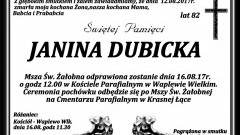 Zmarła Janina Dubicka. Żyła 82 lat.