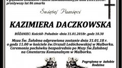 Zmarła Kazimiera Daczkowska. Żyła 86 lat.