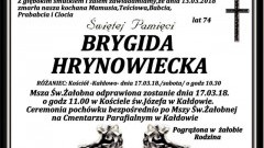 Zmarła Brygida Hrynowiecka. Żyła 74 lata.