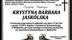 Zmarła Krystyna Barbara Jaskólska. Żyła 60 lat.