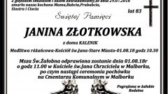 Zmarła Janina Złotkowska. Żyła 83 lata