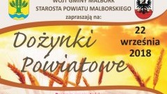 Zapraszamy na Dożynki Powiatowe 2018 do Nowej Wsi Malborskiej. Zagraja Zespół New Smile, Big Bit oraz Marcin Pesos Stachowiak. Konkursy, zawody sportowe, koncerty, pokaz sztucznych ogni !
