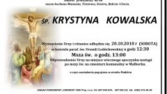 Zmarła Krystyna Kowalska. Żyła 68 lat.