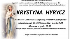 Zmarła Krystyna Hyrycz. Żyła 87 lat.