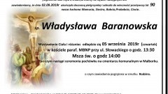 Zmarła Władysława Baranowska. Żyła 90 lat.