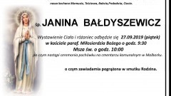 Zmarła Janina Bałdyszewicz. Żyła 85 lata.