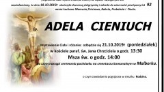 Zmarła Adela Cieniuch. Żyła 92 lata.