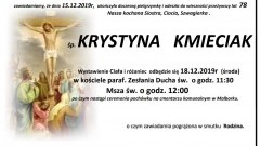 Zmarła Krystyna Kmieciak. Żyła 78 lat.