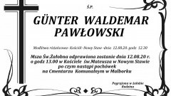 Zmarł Günter Waldemar Pawłowski. Żył 75 lat.