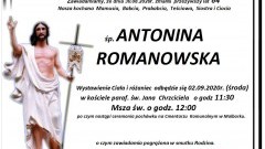 Zmarła Antonina Romanowska. Żyła 84 lata.