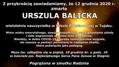 Zmarła Urszula Balicka, wieloletnia nauczycielka w Szkole Podstawowej w Tujsku.