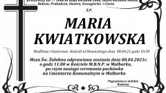 Zmarła Maria Kwiatkowska. Żyła 77 lat.