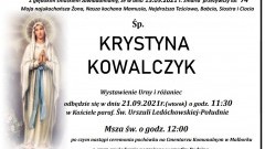 Zmarła Krystyna Kowalczyk. Żyła 74 lata.