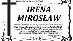 Zmarła Irena Mirosław. Żyła 69 lat.