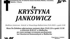 Zmarła Krystyna Jankowicz. Żyła 70 lat. 