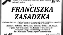 Zmarła Franciszka Zasadzka. Żyła 81 lat.