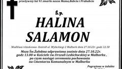 Zmarła Halina Salamon. Miała 91 lat.