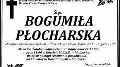 Zmarła Bogumiła Płocharska. Żyła 67 lat.