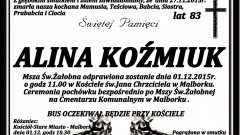 Zmarła Alina Koźmiuk. Żyła 83 lata.