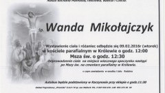 Zmarła Wanda Mikołajczyk. Żyła 72 lata.