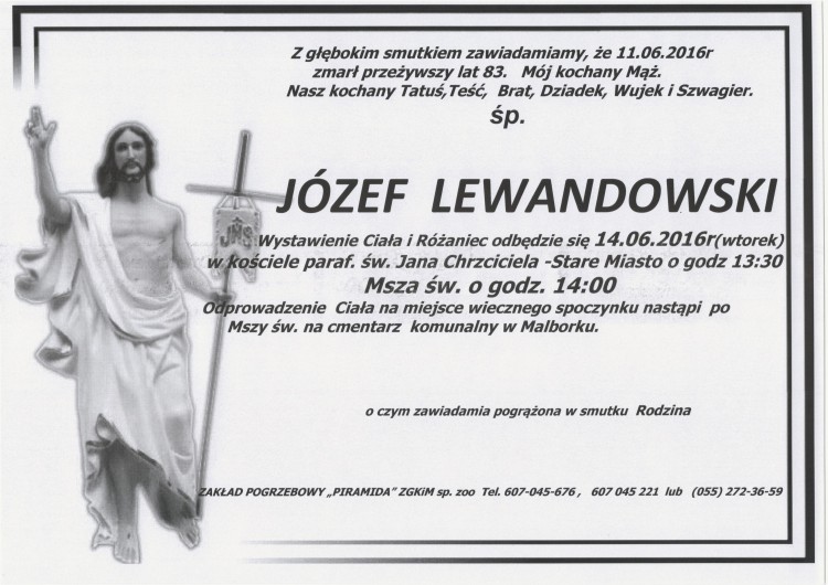 Zmarł Józef Lewandowski. Żył 83 lata.