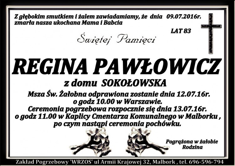 Zmarła Regina Pawłowicz. Żyła 83 lata