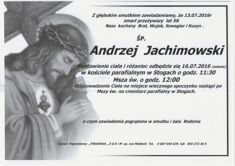 Zmarł Andrzej Jachimowski. Żył 56 lat.