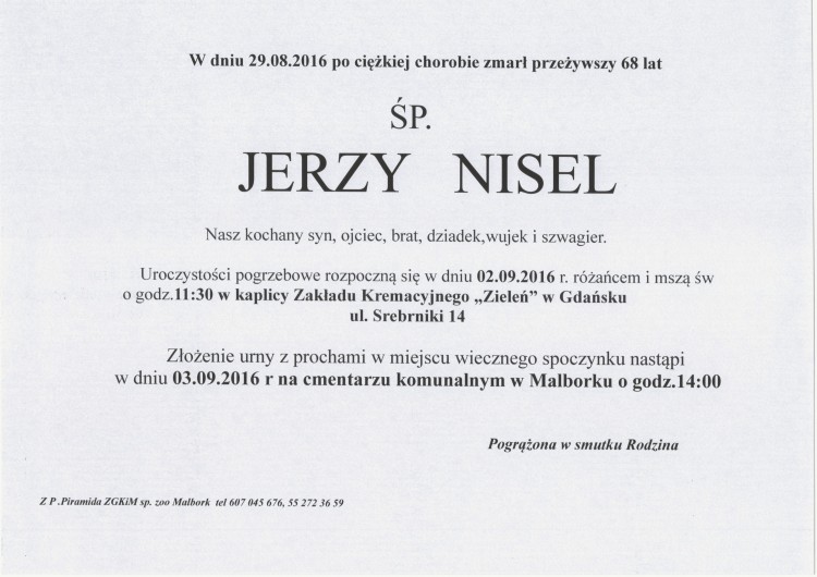 Zmarł Jerzy Nisel. Żył 68 lat.