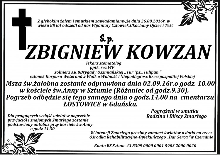 Zmarł Zbigniew Kowzan. Żył 88 lat.