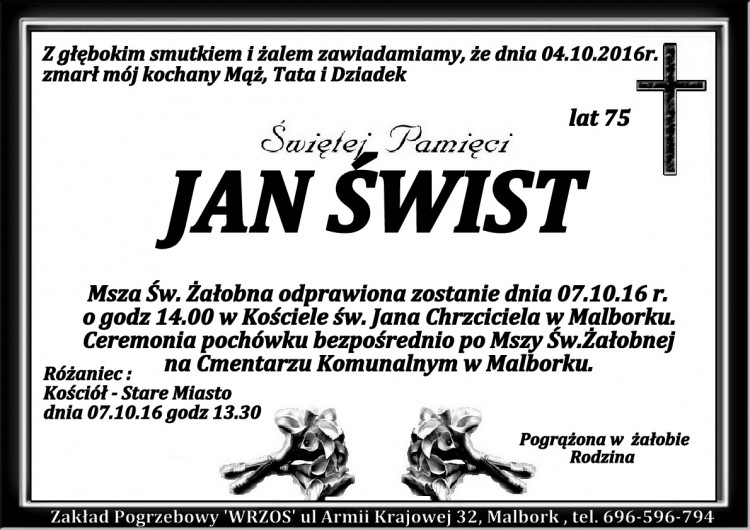 Zmarł Jan Świst. Żył 75 lat.