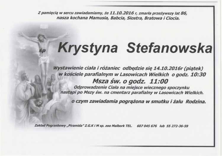 Zmarła Krystyna Stefanowska. Żyła 86 lat.