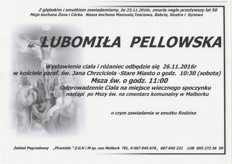 Zmarła Lubomiła Pellowska. Żyła 56 lat.