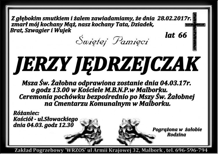 Zmarł Jerzy Jędrzejczak. Żył 66 lat.