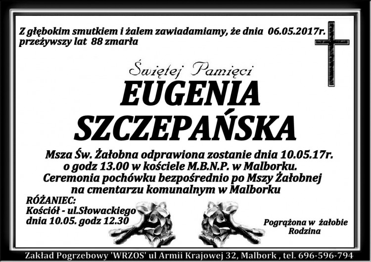 Zmarła Eugenia Szczepańska. Żyła 88 lat.